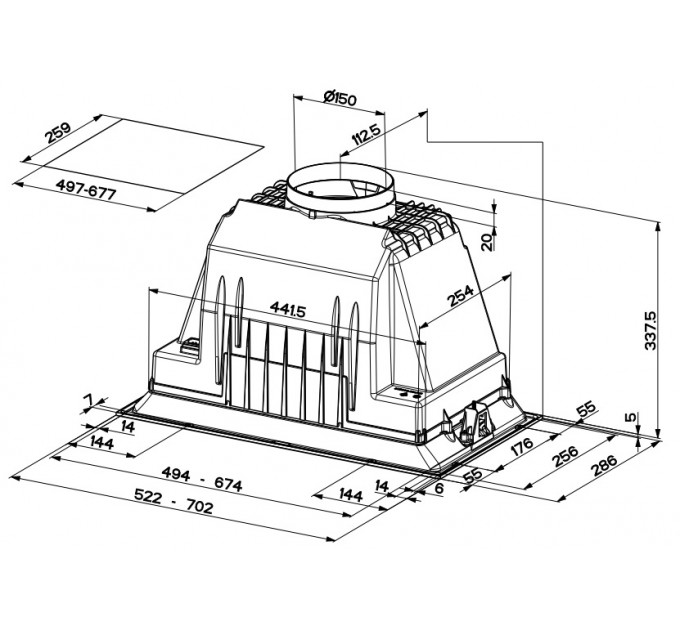 Вытяжка Faber встраиваемая, 70см, 969м.куб/ч, Inka Plus Hc X A70, нерж