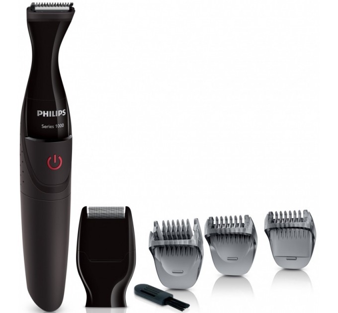 Тример Philips Multigroom series 1000, для бороди і вусів, 1хАА, насадок-4, сталь, чорний