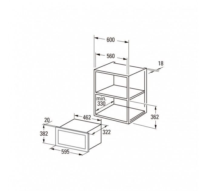 Мікрохвильова піч Cata вбудована, 20л, мех. управл., 800Вт, гриль, MMA 20 X, нерж