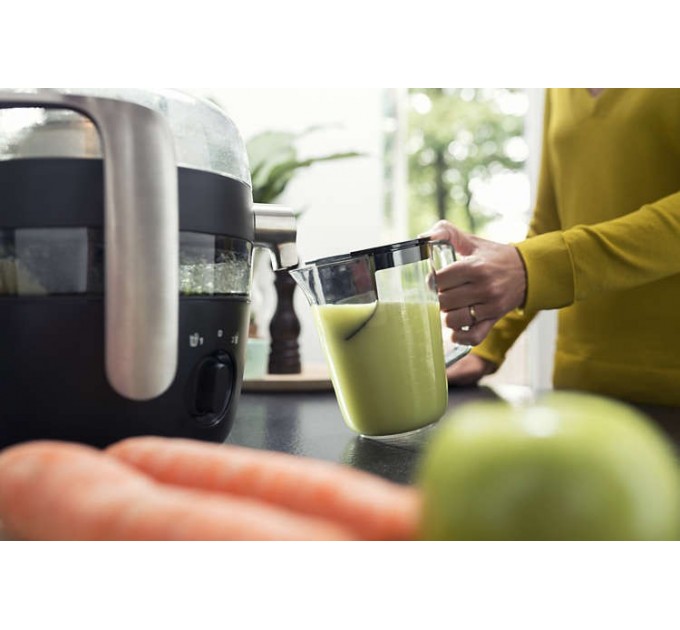 Соковитискач Philips Avance Collection відцентрований 1000Вт, чаша-1л, жмих-2.1л, жолоб на ціле яблуко, пластик, чорний