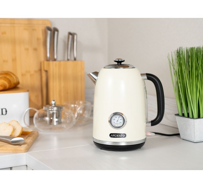 Електрочайник ARDESTO Vintage Dream 1.8л, Strix, метал, бежевий глянцевий