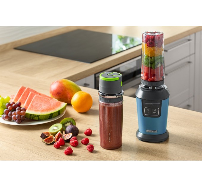 Блендер для смузи Sencor стационарный 800Вт, 2 емкости, чаша-600мл, титановые лезвия, синий