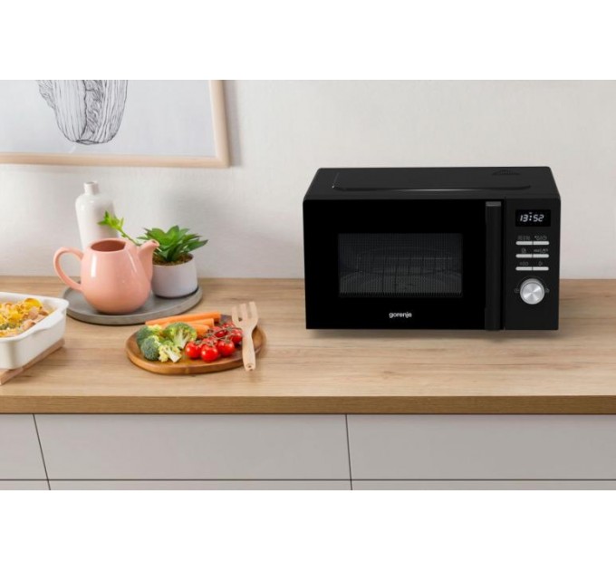Мікрохвильова піч Gorenje, 20л, електр. керув., 800Вт, гриль, дисплей, 11 програм, чорний