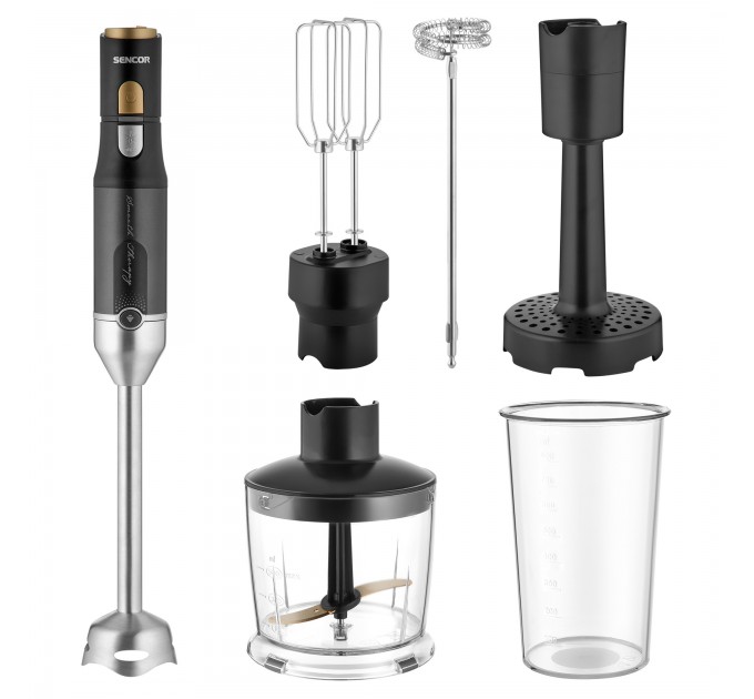 Блендер Sencor погружной 1200Вт, 6в1, чаша-800мл, вспениватель молока, черный