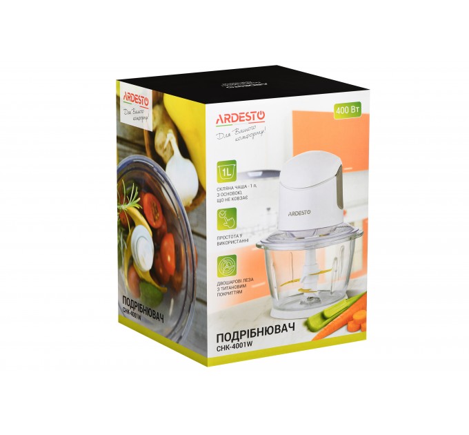 Измельчитель ARDESTO, 400Вт, чаша-1000мл, стекло, корпус-пластик, белый