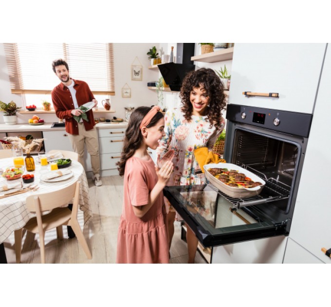 Духовка электр. Hansa, 60см, 77л, A, гриль , эмаль легкой очистки, диспл., телескоп, черный