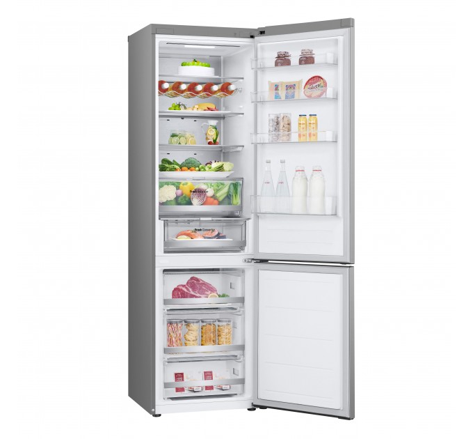Холодильник LG с нижн. мороз., 203x60х68, холод.отд.-277л, мороз.отд.-107л, 2дв., А++, NF, инв., диспл внешн., Fresh Сonverter, Metal Fresh, серебристый