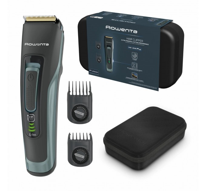 Машинка для стрижки Rowenta Advancer, сеть+акум., роторный мотор, насадок-2, кейс, титан.напыл., зеленый
