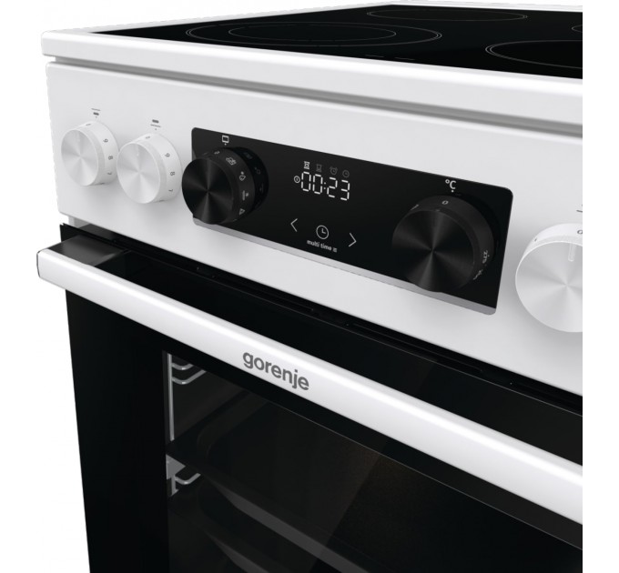 Плита Gorenje электрическая стеклокерамическая, 70л, 50x60см, дисплей, приготовление с паром, программатор, белый