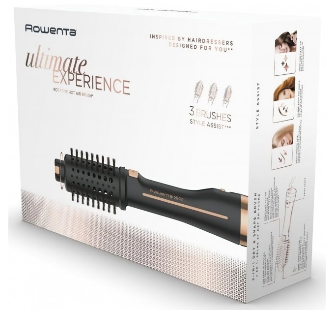 Фен-щітка Rowenta Ultimate Experience, 750Вт, 1 режими, іоніз-я, оберт.насадок, кераміка, чорний