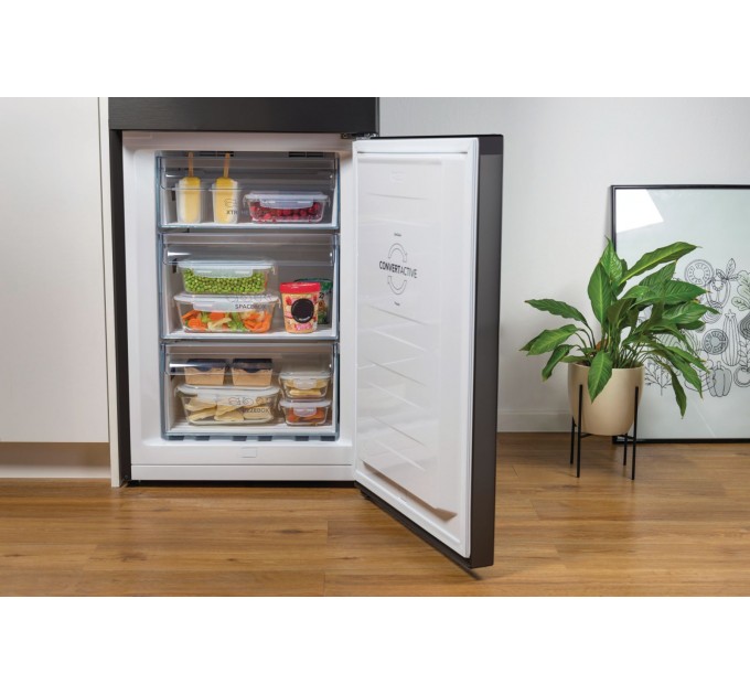 Холодильник с нижн. мороз. камерой Gorenje, 185х60х60см, 2 дв., 204(96)л, А++, NoFrost+ , LED дисплей, Зона св-ти, черный