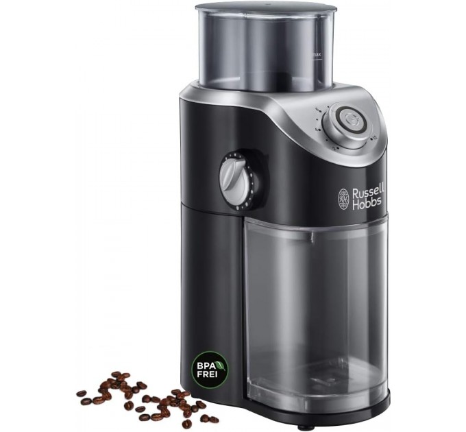 Кавомолка Russell Hobbs жорнова Classic, 140Вт, об'єм зерен-100г, регул.ступеню помолу, пластик, чорний