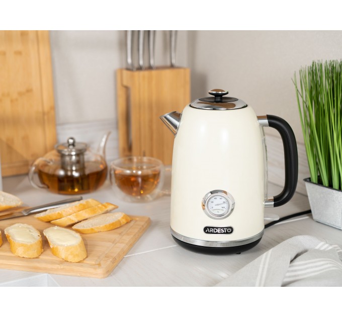 Електрочайник ARDESTO Vintage Dream 1.8л, Strix, метал, бежевий глянцевий
