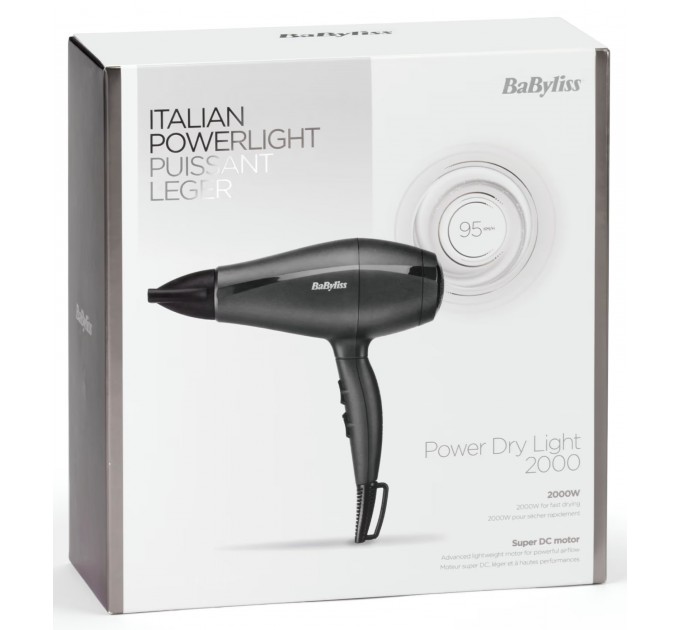Фен Babyliss Super Light Pro, 2000Вт, режимов-3, HTDC мотор, тонкий концентратор 6 мм, черный