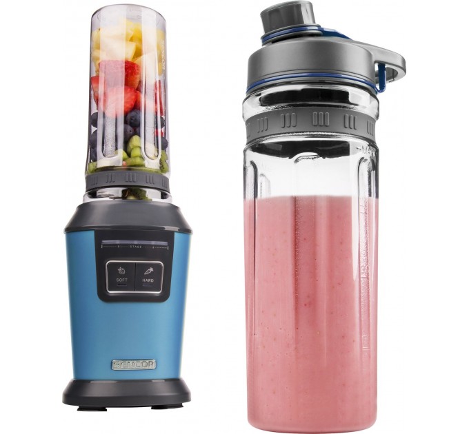 Блендер для смузи Sencor стационарный 800Вт, 2 емкости, чаша-600мл, титановые лезвия, синий