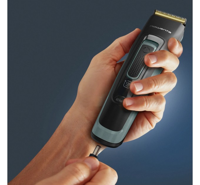 Машинка для стрижки Rowenta Advancer, сеть+акум., роторный мотор, насадок-2, кейс, титан.напыл., зеленый