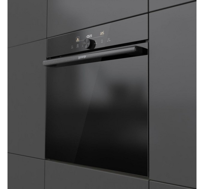 Духова шафа Gorenje електрична, 77л, A+, пара, дисплей, IconTouch, чорний