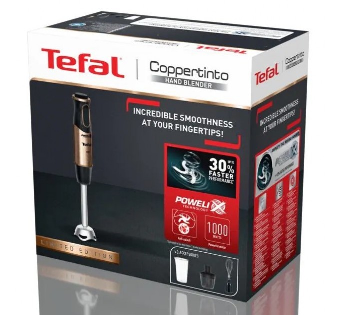 Блендер Tefal погружной Quickchef 1000Вт, 3в1, чаша-800мл, чопер-500мл, турборежим, бронзово-черный