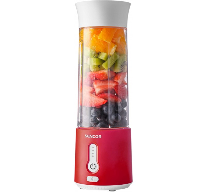 Блендер Sencor портативний для смузі 150Вт, чаша-500мл, USB-C, біло-червоний