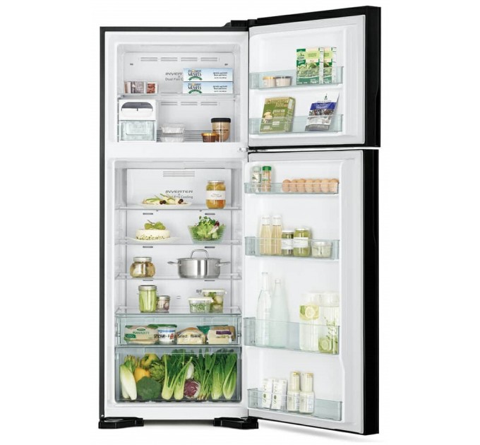 Холодильник Hitachi з верхн. мороз., 184x72х74, холод.відд.-345л, мороз.відд.-105л, 2дв., А++, NF, інв., зона нульова, бежевий