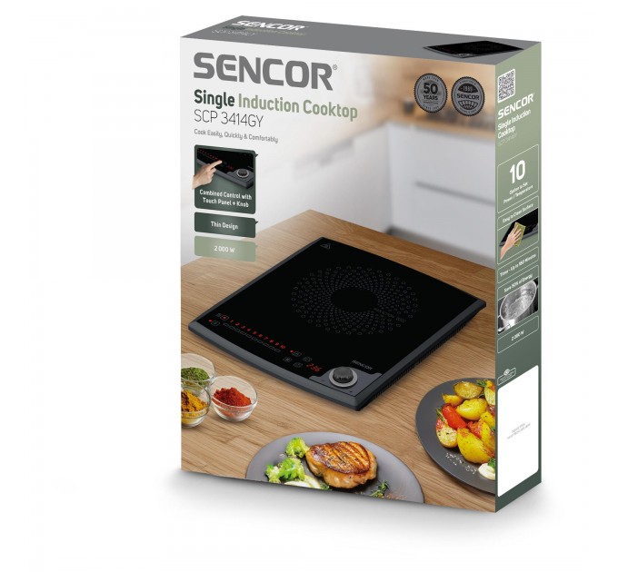 Плитка настільна Sencor індукційна , комф. - 1, 2кВт, управл - сенсорно-мех., чорний