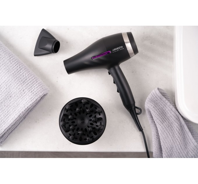 Фен ARDESTO Violet PRO HD-Y223PRO, 850-2200Вт, 2 скорости, 3 темп.режима, диффузор, черный