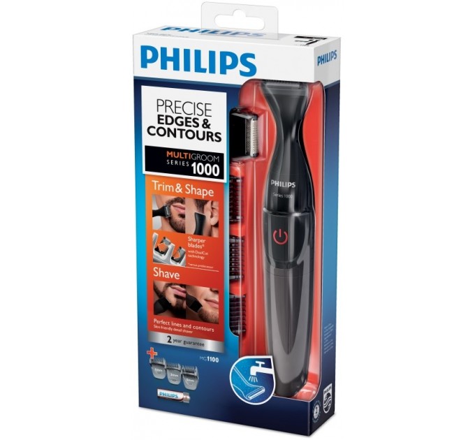 Тример Philips Multigroom series 1000, для бороди і вусів, 1хАА, насадок-4, сталь, чорний