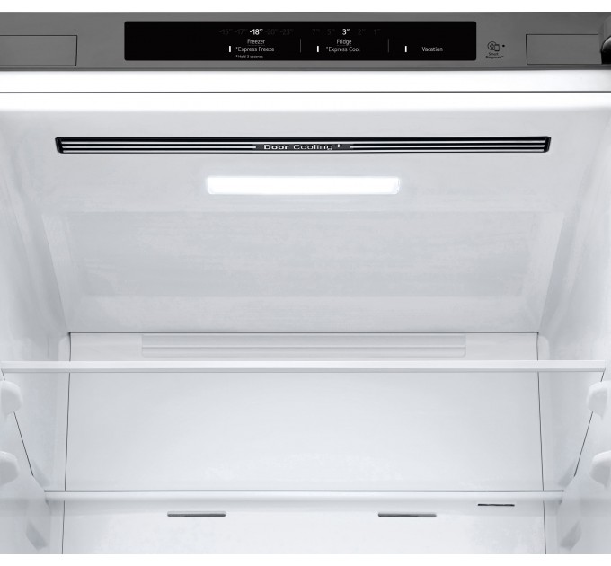 Холодильник LG с нижн. мороз., 186x60х68, холод.отд.-234л, мороз.отд.-107л, 2дв., А++, NF, инв., диспл внутр., зона св-ти, серебристый