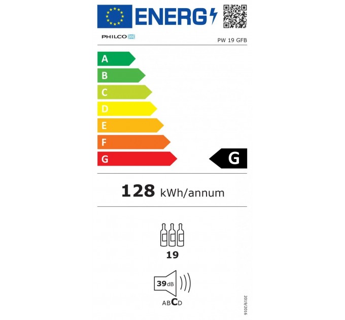 Холодильник Philco для вина, 81х30х57, холод.отд.-58л, зон - 1, бут-19, диспл, подсветка, черный