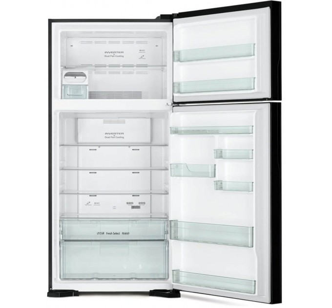 Холодильник Hitachi с верхн. мороз., 184x86х74, холод.отд.-405л, мороз.отд.-145л, 2дв., А++, NF, инв., зона нулевая, черный