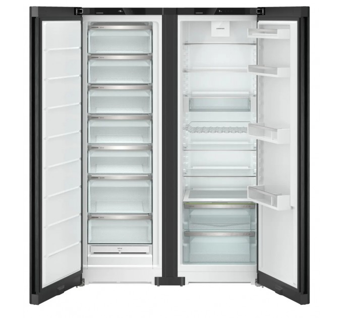 Холодильник Liebherr SBS, 185.5x119.4х67.5, холод.отд.-398л, мороз.отд.-271л, 2дв., A++, NF, диспл внутр., черный