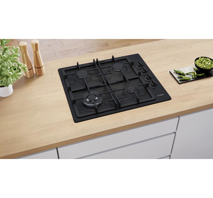 Варильна поверхня Bosch газова, 60см, чавун, WOK,чорний