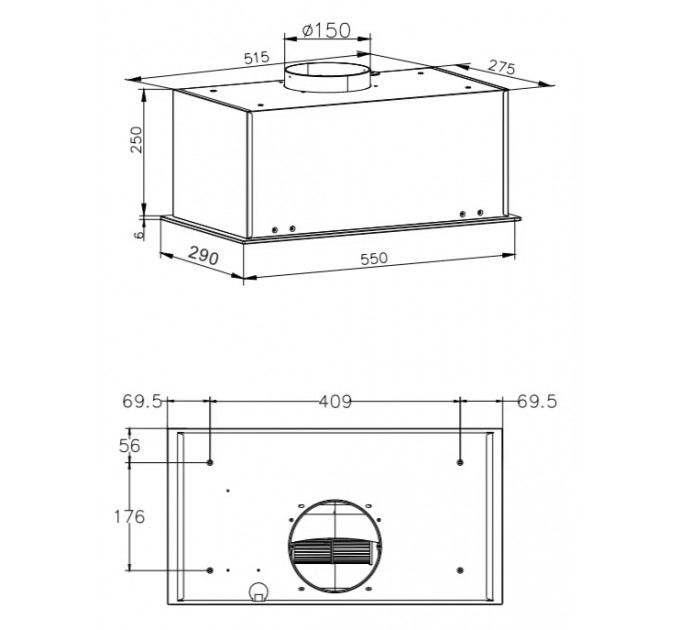 Вытяжка Hansa встраиваемая, 55см, 790м3ч, белый