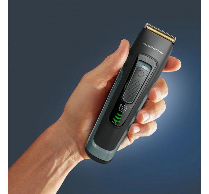 Машинка для стрижки Rowenta Advancer, сеть+акум., роторный мотор, насадок-2, кейс, титан.напыл., зеленый