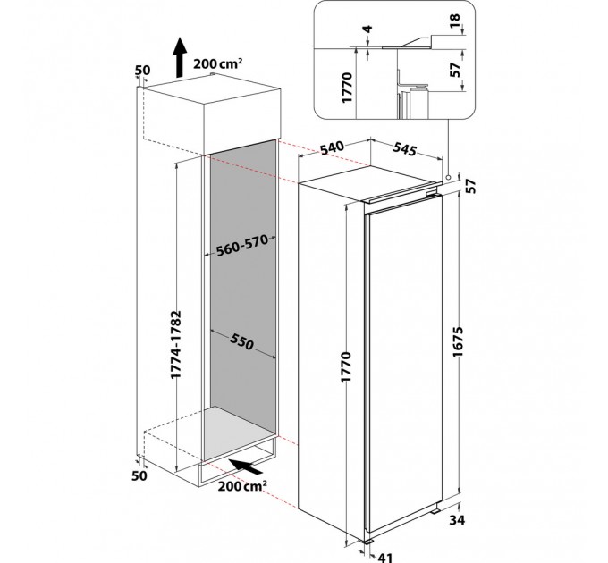 Холодильна камера Whirlpool вбудована, 177x54х54, 314л, А++, ST, білий