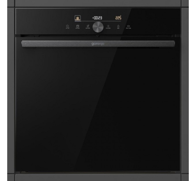 Духова шафа Gorenje електрична, 77л, A+, пара, дисплей, IconTouch, чорний