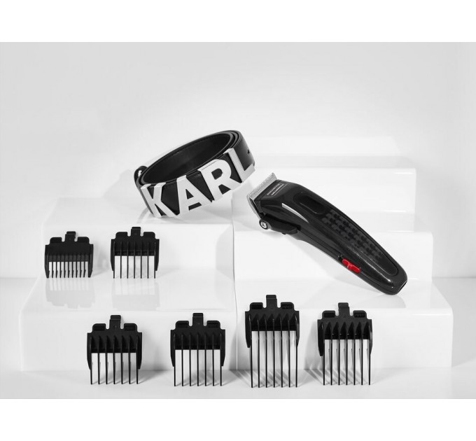 Машинка для стрижки Rowenta KARL LAGERFELD Perfect Line, сеть+акум., роторн. мотор, насадок-6, сталь, черный