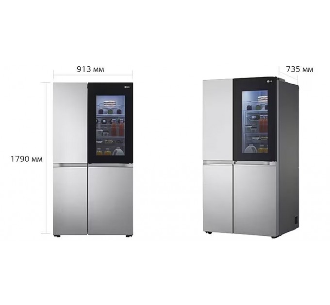 Холодильник LG SBS, 179x91х74, холод.отд.-416л, мороз.отд.-239л, 2дв., F, NF, инв., диспл внутр., зона св-ти, Door in door, нерж