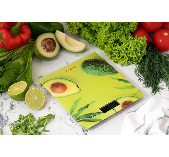 Весы ARDESTO кухонные Avocado, 5кг, AAAx2 в компл, стекло, многоцветный
