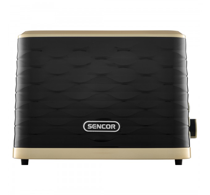 Тостер Sencor 930Вт, підігрів, розморожування, підсвічування, пластик, чорно-золотий