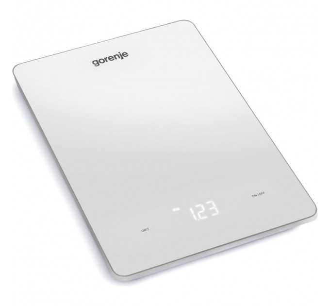 Ваги Gorenje кухонні, 10кг, AAAx3 в комплекті, дисплей, скло, білий