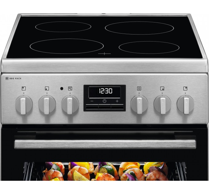 Плита Electrolux електрична склокерамічна, 57л, 50x60см, дисплей, конвекція, мангальна підставка, нерж