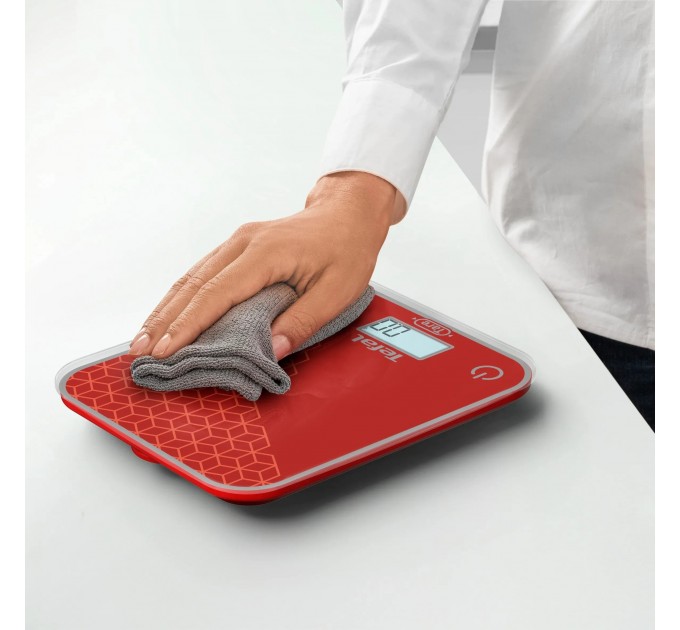 Весы Tefal кухонные Optiss, 5кг, AAAx2 в компл, стекло, красный