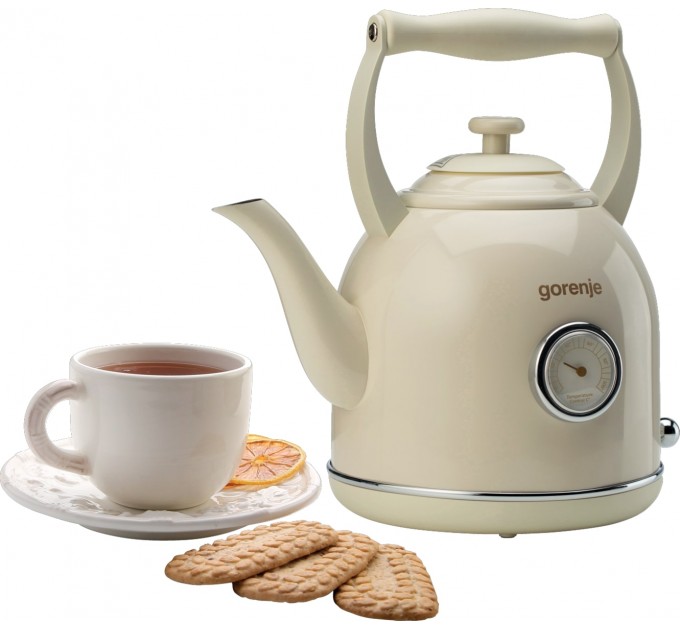 Электрочайник Gorenje 1.7л, 2200Вт, strix контроль, пластик/металл, бежевый