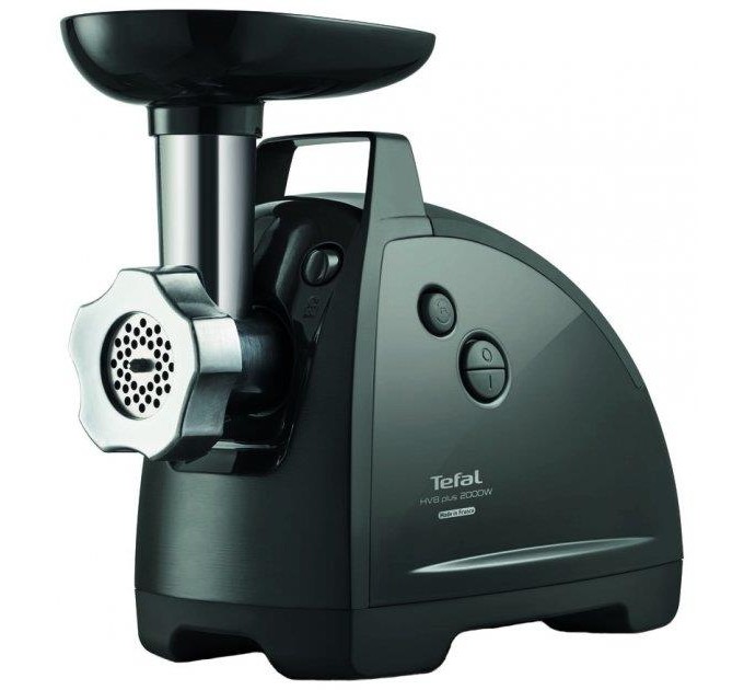 М'ясорубка Tefal HVB Plus, 2000Вт, 2.6кг/хв, 3 решітки, насадка для ковбас, кеббе, томатів, 5 терок, пластик/метал, чорний