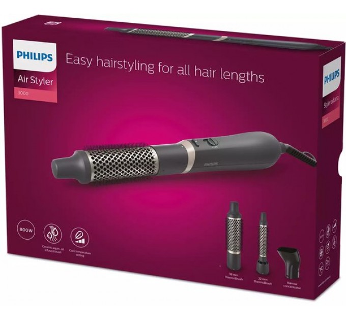 Фен-щітка Philips 3000 Series, 800Вт, 3 режими, хол. обдув, кераміка, сірий