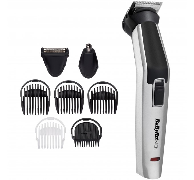 Набір для стрижки Babyliss, для бороди, вусів, голови, носа і тіла, акум., вібраційний мотор, насадок-8, чохол, сталь, сірий