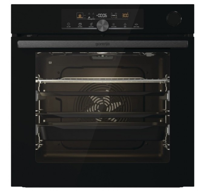 Духовой шкаф Gorenje электрический, 77л, A+, пар, дисплей, приготовление на разных уровнях, пиролиз, черный