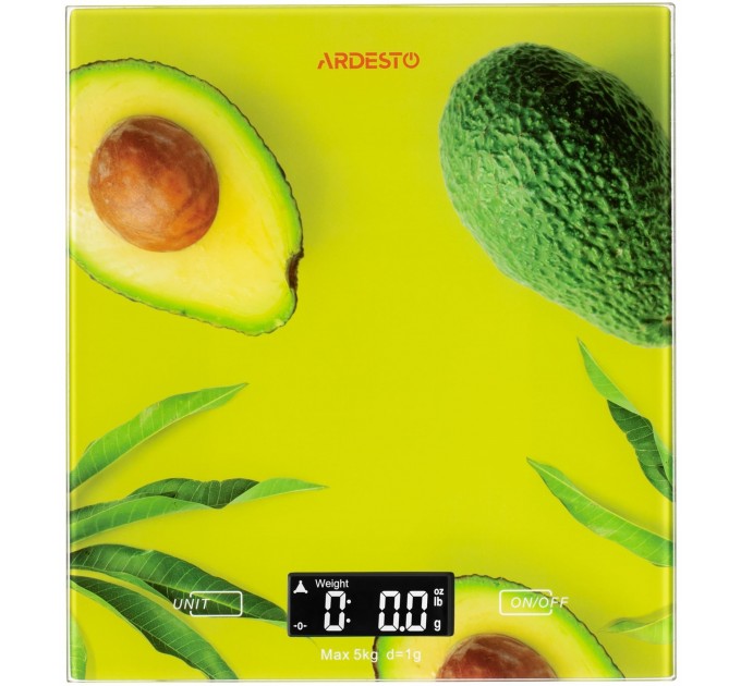 Весы ARDESTO кухонные Avocado, 5кг, AAAx2 в компл, стекло, многоцветный