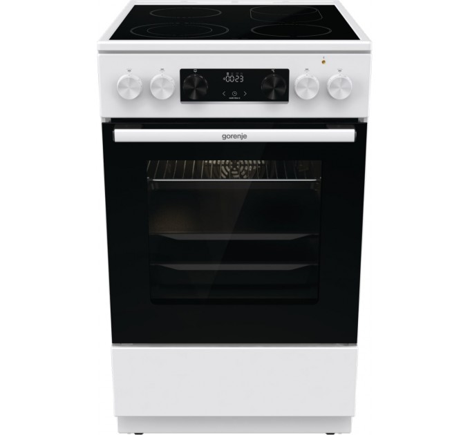 Плита Gorenje электрическая стеклокерамическая, 70л, 50x60см, дисплей, приготовление с паром, программатор, белый